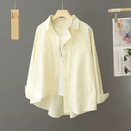 浅黄色宽松简约衬衫女式设计感小众别致洋气上衣叠穿内搭外穿衬衣商品大图