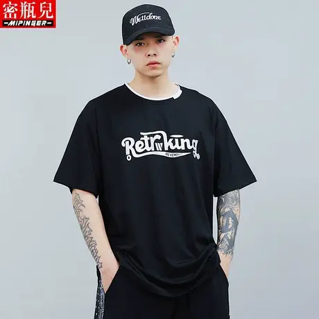 密瓶儿2023新款短袖男宽松夏季男士上衣潮流胖子青少年男装T恤男商品大图