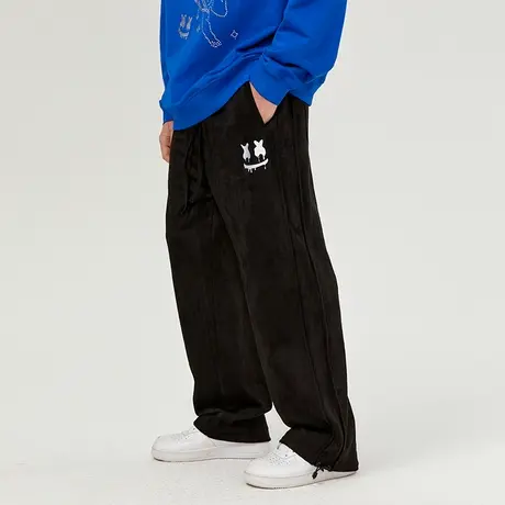 ER美式休闲麂皮绒裤子男春秋宽松简约直筒裤ins高街潮牌垂感卫裤图片