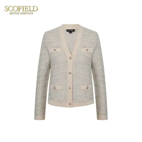 【含绵羊毛】Scofield女V领小香风空调衫温婉优雅长袖针织衫春季商品大图