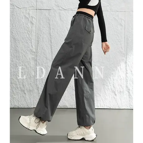 美式工装裤女高腰直筒阔腿裤春夏薄款速干运动裤束脚弹力休闲裤女图片