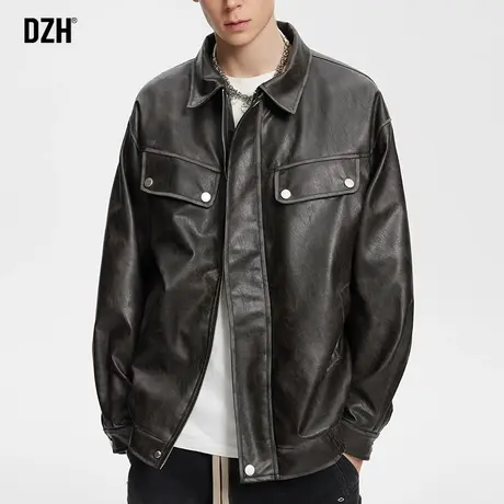 男士黑色美拉德皮衣夹克男外套男春秋高级感潮牌男装2024新款上衣商品大图