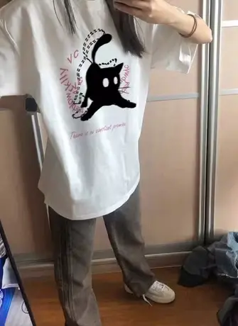 纯棉重磅白色短袖t恤女夏季2023新款美式复古宽松半袖上衣设计感商品大图