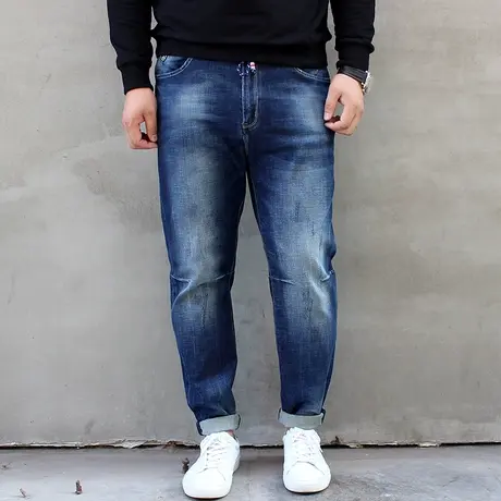 秋季新款特大号胖潮弹力修身韩版小脚加肥加大码男士牛仔裤长裤商品大图