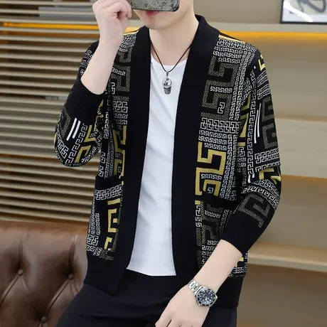 针织衫外套男2023秋季新款潮流时尚百搭休闲修身毛衣开衫大码男装商品大图