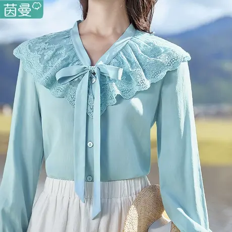 茵曼官方旗舰店V领衬衫女2024新款春秋衬衣可外穿上衣法式系带图片