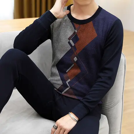 中年男士秋衣秋裤棉感套装全棉加厚线衣线裤男保暖内衣棉毛衫厚款商品大图