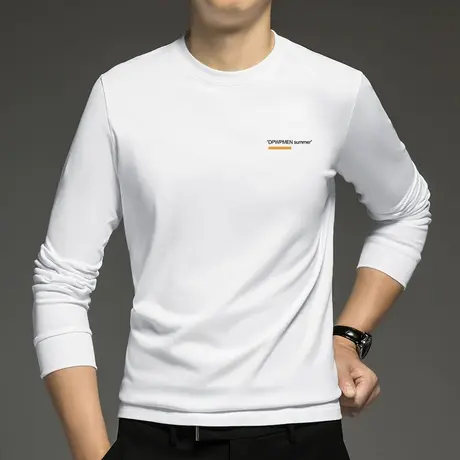 重磅纯棉长袖t恤男装保暖加绒加厚摇粒绒白色打底衫全棉内搭秋衣商品大图