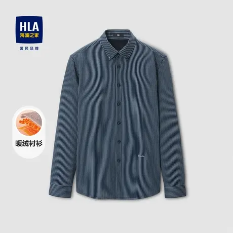 HLA/海澜之家暖绒长袖衬衫2023秋冬新款扣领尖领加厚加绒保暖上衣商品大图