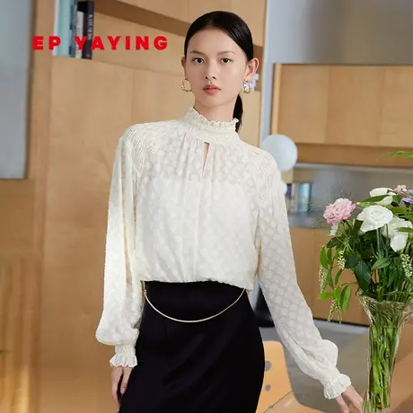 EP雅莹女装 暗纹提花宽松立领长袖衬衫 2023秋冬新款2315A图片
