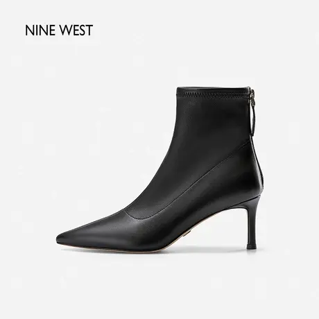 Nine West/玖熙时装靴女高跟鞋2023年秋冬新款羊皮细跟尖头短筒靴商品大图