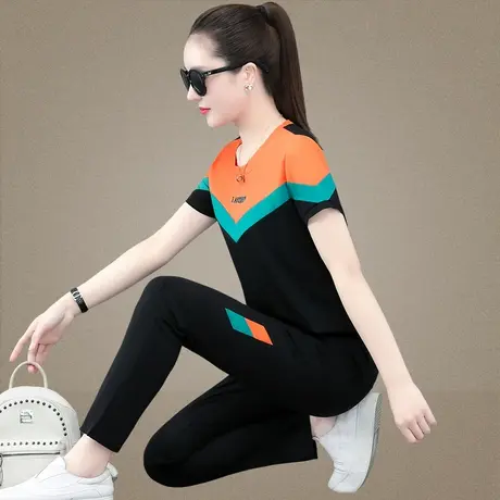 薄款长裤休闲运动套装女2023年春夏季新款时尚减龄天丝短袖两件套商品大图