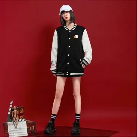 2023春秋款ins橙白小猪棒球服男女情侣时尚百搭宽松夹克外套潮商品大图