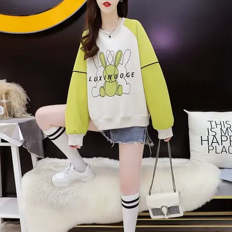 减10】宽松短款小个子卫衣女2023新款早秋洋气减龄设计感网红上衣图片