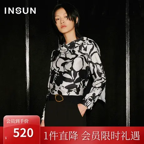 恩裳COVER2023秋季新款优雅飘带设计时尚大气水墨花宽松H型衬衫女图片