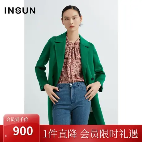 恩裳2022冬季光泽感舒适轻薄保暖羊毛双面呢大衣外套商品大图