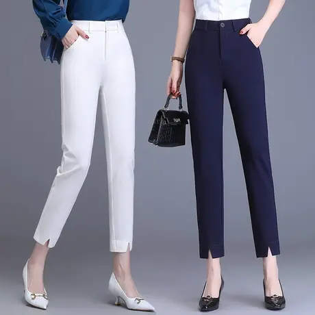 休闲西装裤女小个子春秋显瘦九分西裤2023年开叉高腰直筒烟管裤子图片