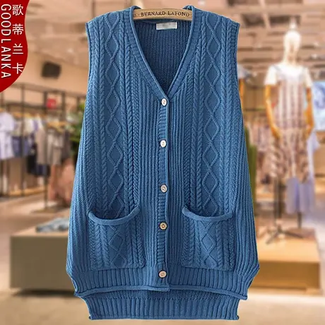 中年妈妈秋装针织背心外穿宽松洋气V领开衫大码中老年毛衣马甲女商品大图