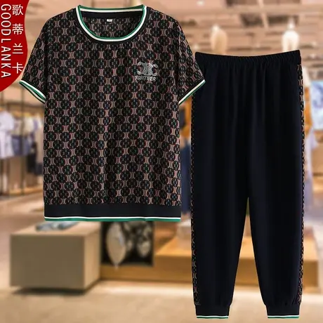 中年妈妈夏装短袖运动套装加大码宽松时尚休闲七分裤运动服两件套商品大图