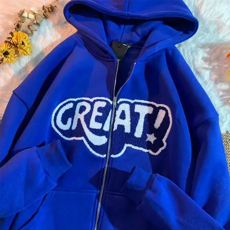 连帽卫衣女2021秋冬宽松韩版潮ins上衣bf慵懒风加绒加厚开衫外套商品大图