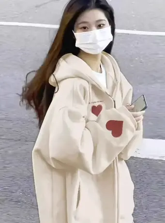 美式复古oversize潮牌卫衣女2023春秋宽松慵懒风连帽薄款开衫外套图片