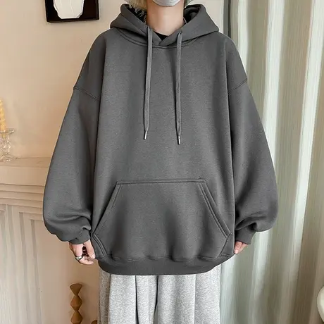 加绒连帽卫衣男生秋冬季加厚外套2023新款情侣秋装男款套头上衣服商品大图