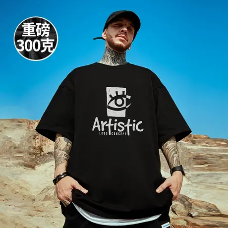 欧美嘻哈字母胖子短袖t恤男街头潮牌慵懒风百搭重磅纯棉大码半袖商品大图