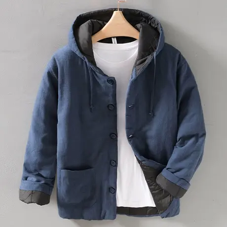 中国风连帽棉衣男冬季国潮中式男装苎麻棉服外套袄子冬装棉袄新款图片