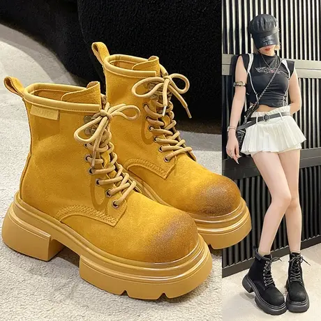 复古大黄蜂马丁靴女款夏天2023新款厚底靴子小个子超火配裙子短靴商品大图