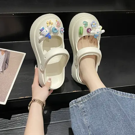 可爱包头踩屎感拖鞋女外穿夏季2023新款厚底洞洞鞋防滑沙滩凉拖鞋商品大图