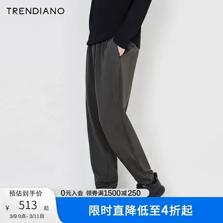 TRENDIANO官方百搭抽绳松紧腰弹力直筒休闲裤男新款冬季图片