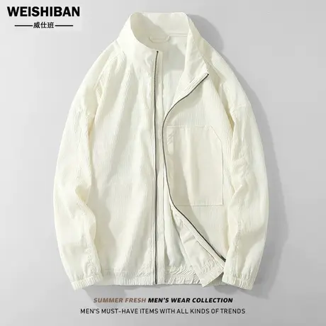 夏季2023新款褶皱条纹防晒服夹克男轻薄透气宽松立领薄款防晒衣服商品大图