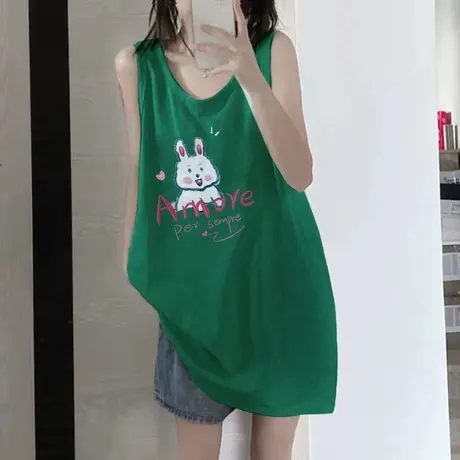 纯棉吊带坎肩背心无袖t恤女夏季设计感小众外穿宽松港风挂脖上衣商品大图