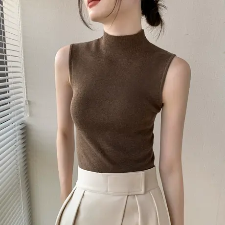 半高领针织背心女2025秋冬新款羊毛坎肩修身显瘦西装内搭无袖上衣商品大图