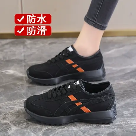 黑色运动鞋女2023爆款小众设计感阿甘鞋春秋防水防滑德训工作鞋子图片