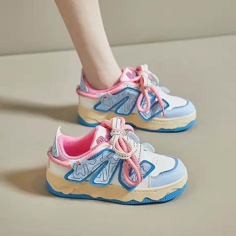 拼色小白鞋女2023年新款秋季配裙子厚底设计感小众美式运动板鞋女商品大图