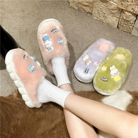 卡通可爱兔子棉拖鞋女冬季新款居家室内防滑厚底月子保暖毛绒拖鞋商品大图
