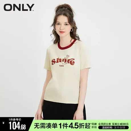 ONLY冬季休闲百搭字母印花刺绣圆领短袖T恤女|123101090商品大图