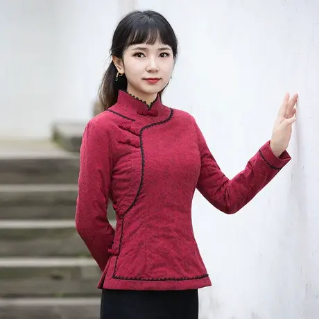 筠雅唐装女中国风棉袄夹棉加厚保暖旗袍上衣女冬装棉麻中式女装商品大图