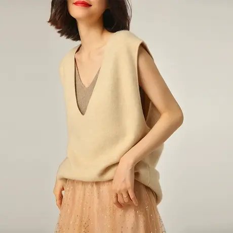 山羊绒衫吊带斗篷马甲女士秋冬新款宽松毛衣针织百搭套头上衣W245图片