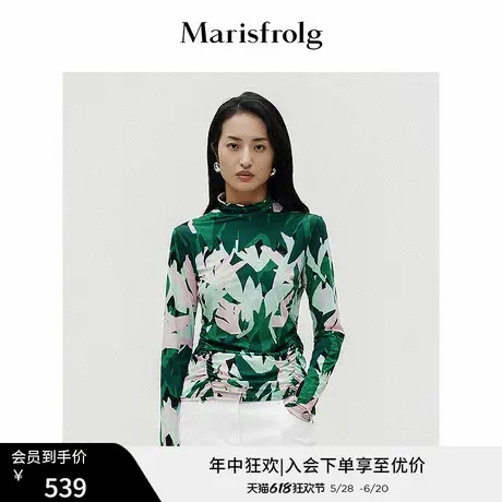 【商场同款】玛丝菲尔冬季新款薄款高领针织印花T恤打底衫商品大图