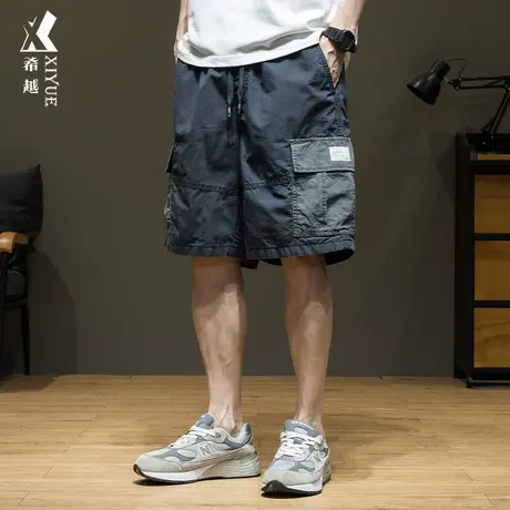 美式复古纯棉工装短裤2025夏季新款宽松大码撞色多口袋男士五分裤图片