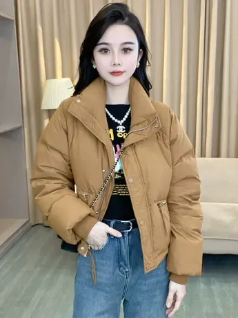 短款立领小个子羽绒服女2023冬新款韩版宽松白鸭绒加厚面包服外套图片
