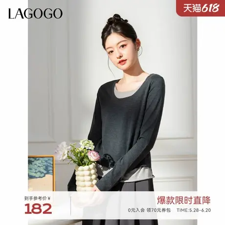 LAGOGO假两件针织衫女拉谷谷2025年春季新款设计感弹力舒适上衣商品大图
