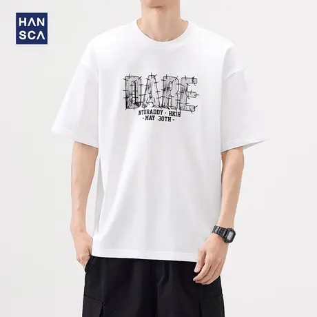 hansca 美式潮牌刺绣短袖t恤男2025夏季薄款透气时尚印花纯棉上衣商品大图