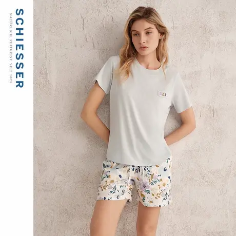SCHIESSER舒雅25年春夏新品女士纯棉印花圆领短袖睡衣家居服套装商品大图