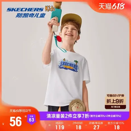 Skechers斯凯奇儿童针织短袖T恤男女童夏季宽松圆领印花运动上衣商品大图