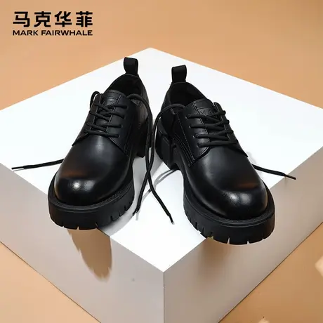 马克华菲休闲皮鞋男士厚底增高黑色工装鞋低帮马丁靴圆头德比鞋男商品大图