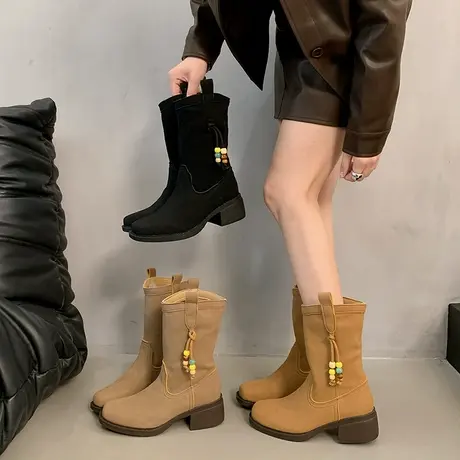 粗跟百搭短筒靴女2025年新款秋季显瘦小个子马丁靴气质复古骑士靴商品大图