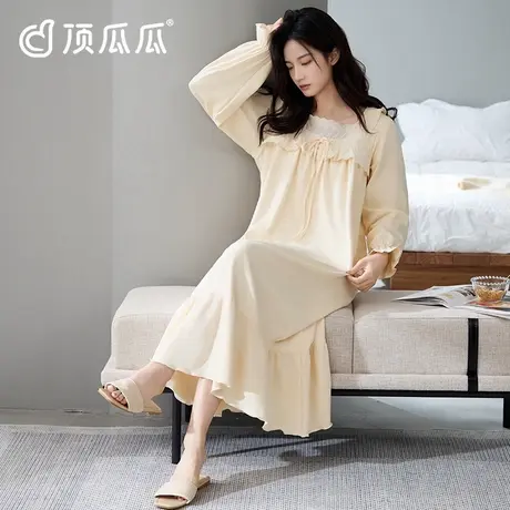 顶瓜瓜纯棉睡裙女长款2025新款夏季大码长袖睡全棉衣可外穿家居服商品大图